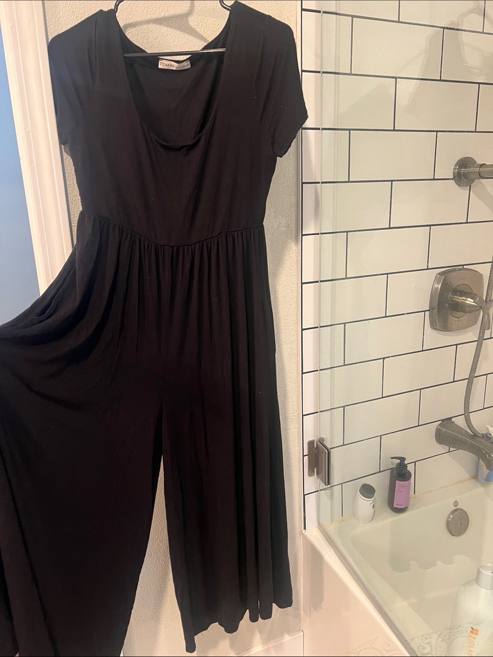 Relaxed Black Short-Sleeve Wide-Leg Jumpsuit